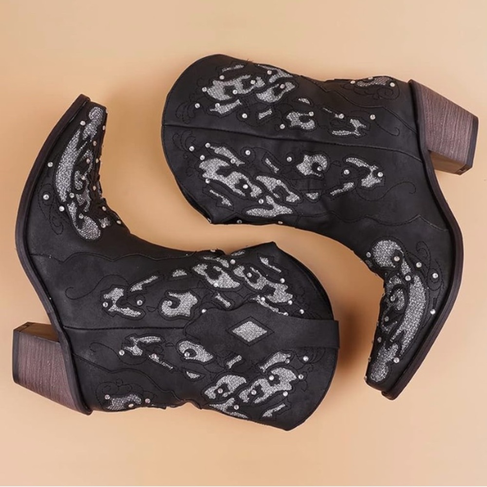 Embellished Black Western Boots